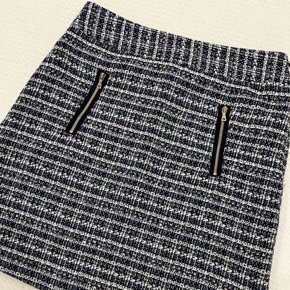 Loft Petite Women’s/Juniors Preppy Light Academia Blue Tweed Mini Skirt 0P - Picture 2 of 6